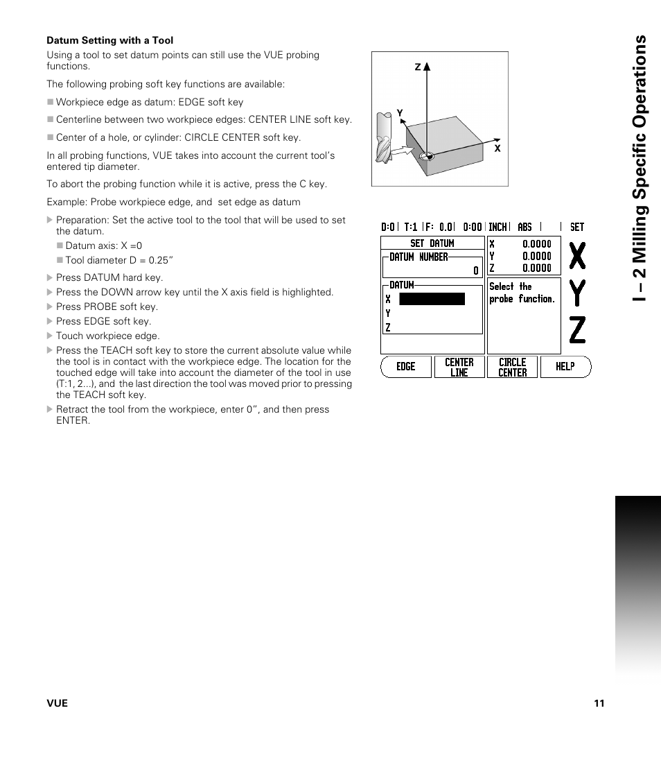 Datum setting with a tool, I – 2 milling specific oper ations | ACU-RITE VUE User Manual | Page 25 / 58