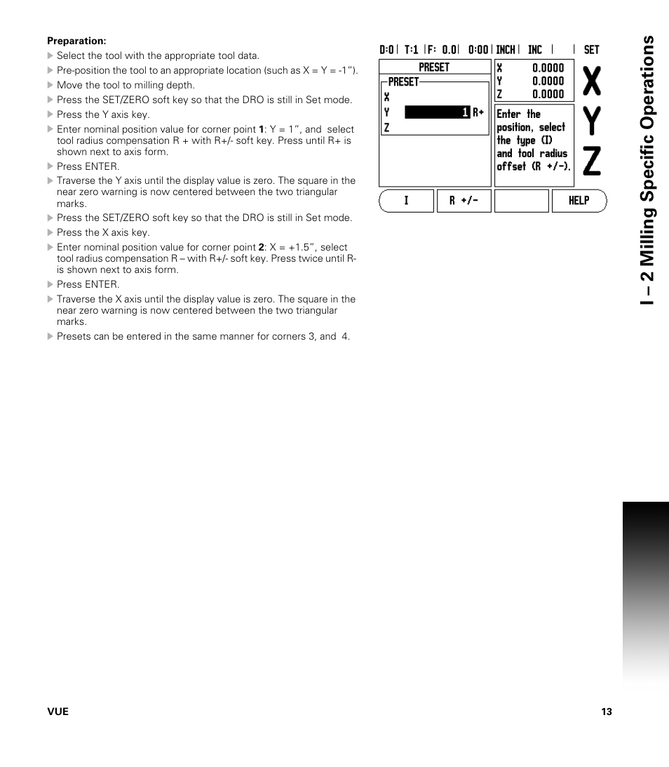 Preparation, I – 2 milling specific oper ations | ACU-RITE VUE User Manual | Page 27 / 58