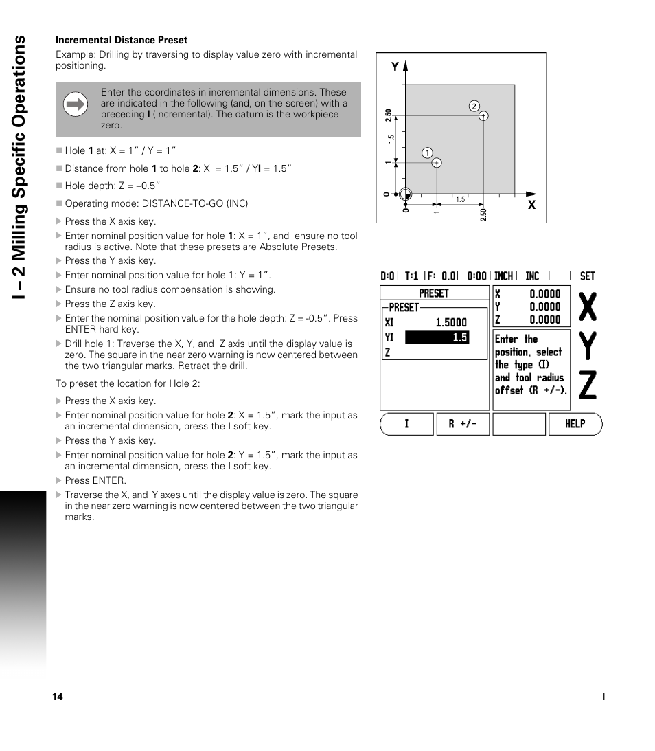 Incremental distance preset, I – 2 milling specific oper ations | ACU-RITE VUE User Manual | Page 28 / 58