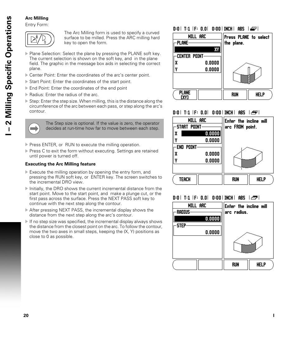 Arc milling, I – 2 milling specific oper ations | ACU-RITE VUE User Manual | Page 34 / 58