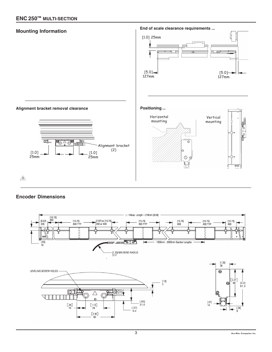 Enc 250, Mounting information encoder dimensions | ACU-RITE ENC 250MS User Manual | Page 4 / 13