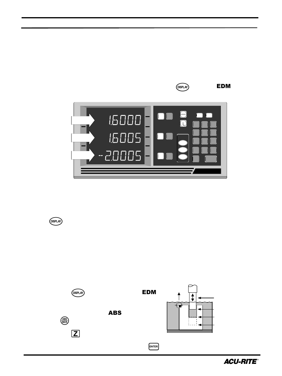 Readout operations, Edm view, Edm display | Presetting the cut depth | ACU-RITE DRO 200E User Manual | Page 15 / 41