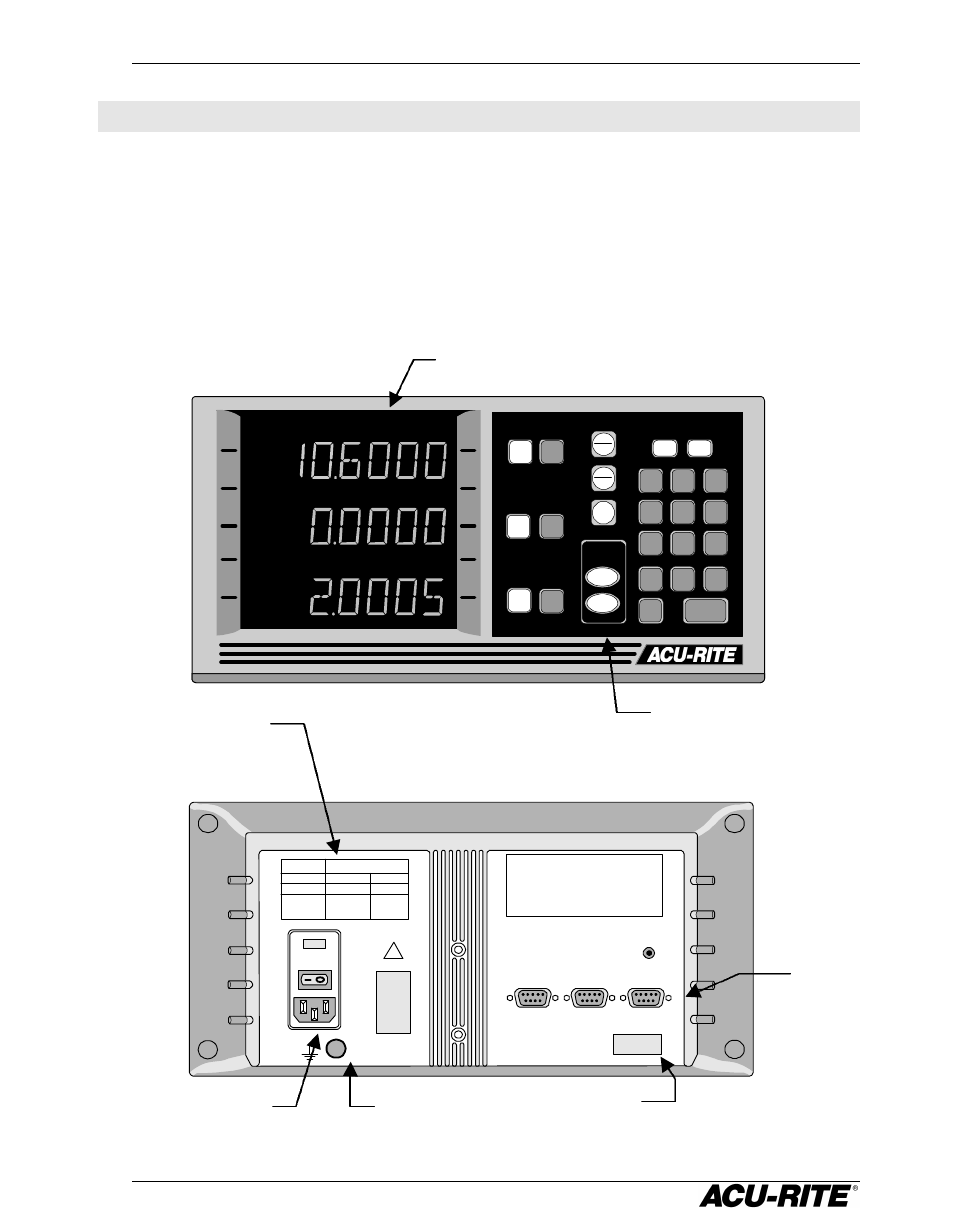 Introduction, A tour of the readout front and back views, Dro 200t introduction 1 | Acu-rite’s, Dro 200, Dro 200t, Indicators application-specific function keys | ACU-RITE DRO 200T User Manual | Page 8 / 35