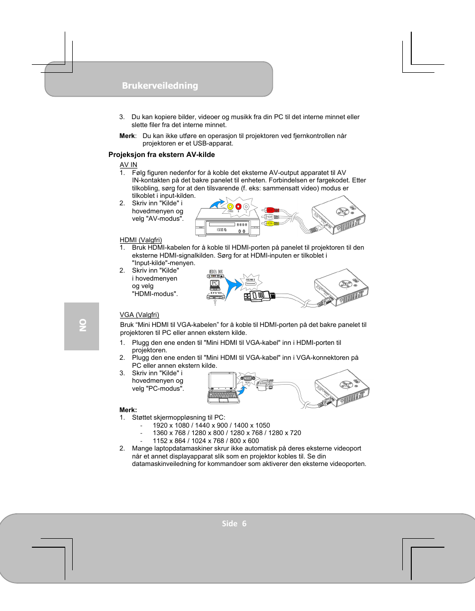 Brukerveiledning, Side 6 no | AIPTEK PocketCinema V100 User Manual | Page 78 / 116