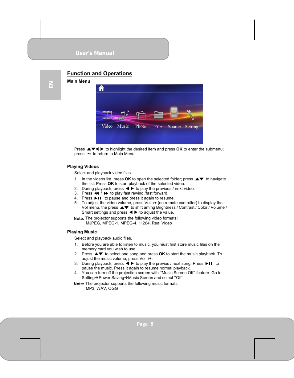 AIPTEK PocketCinema V100 User Manual | Page 8 / 116