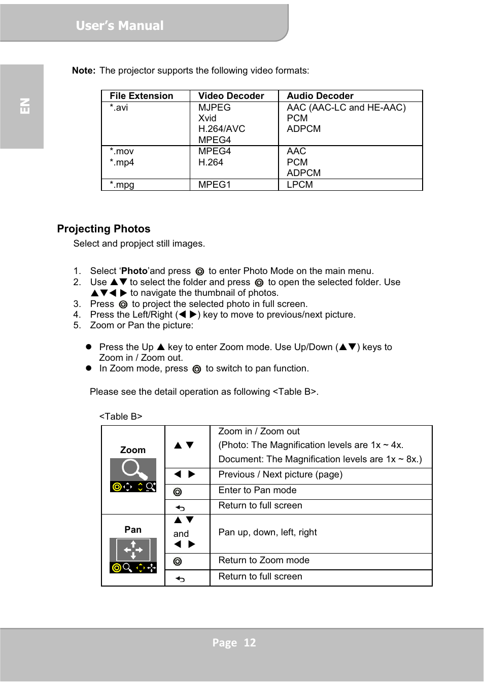 User’s manual, Page 12 en | AIPTEK PocketCinema V60 User Manual | Page 12 / 76
