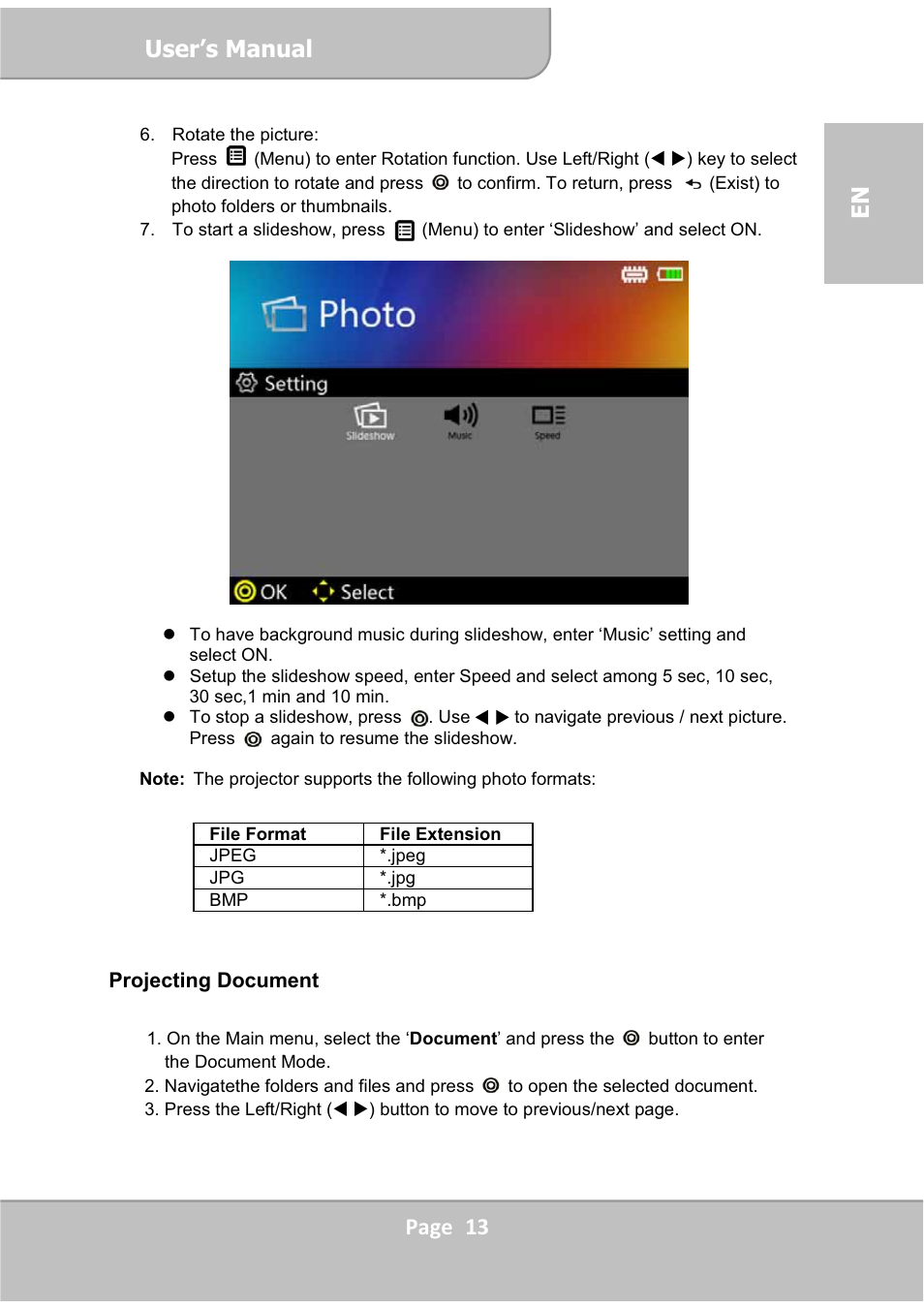 User’s manual, Page 13 en | AIPTEK PocketCinema V60 User Manual | Page 13 / 76