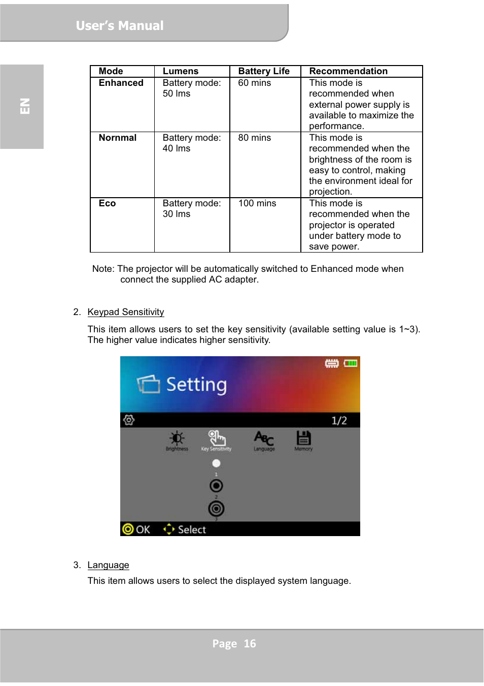 User’s manual, Page 16 en | AIPTEK PocketCinema V60 User Manual | Page 16 / 76