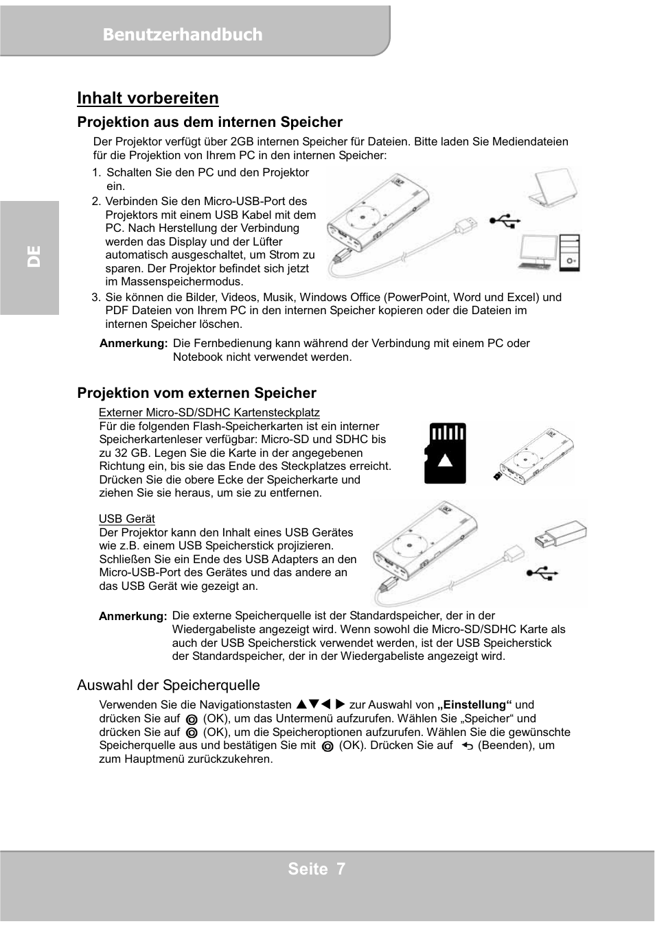 Benutzerhandbuch, Seite 7 de inhalt vorbereiten | AIPTEK PocketCinema V60 User Manual | Page 26 / 76