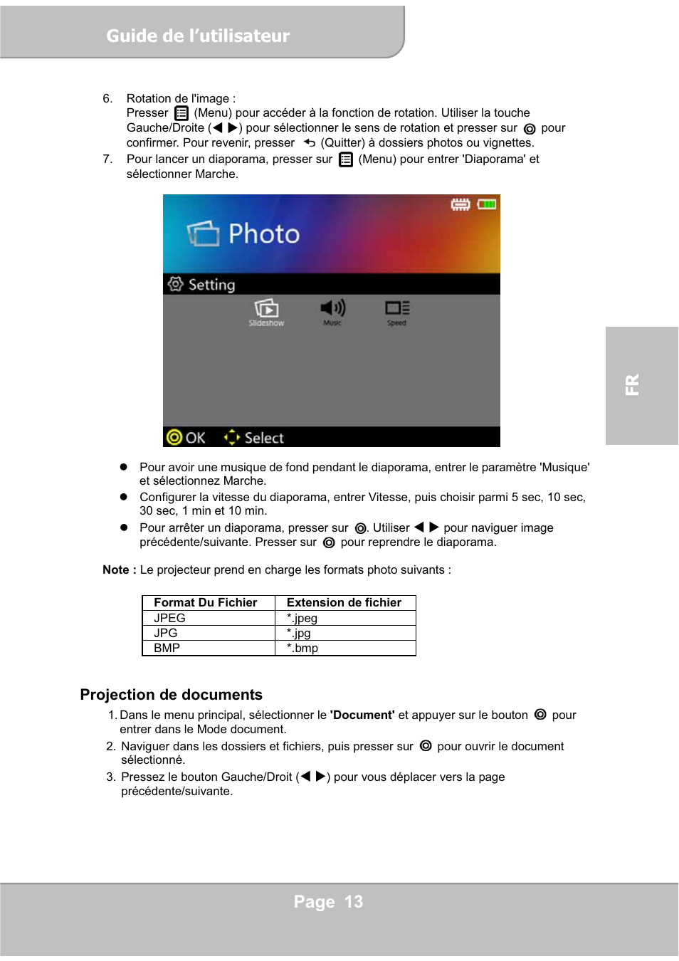Guide de l’utilisateur, Page 13 fr | AIPTEK PocketCinema V60 User Manual | Page 51 / 76