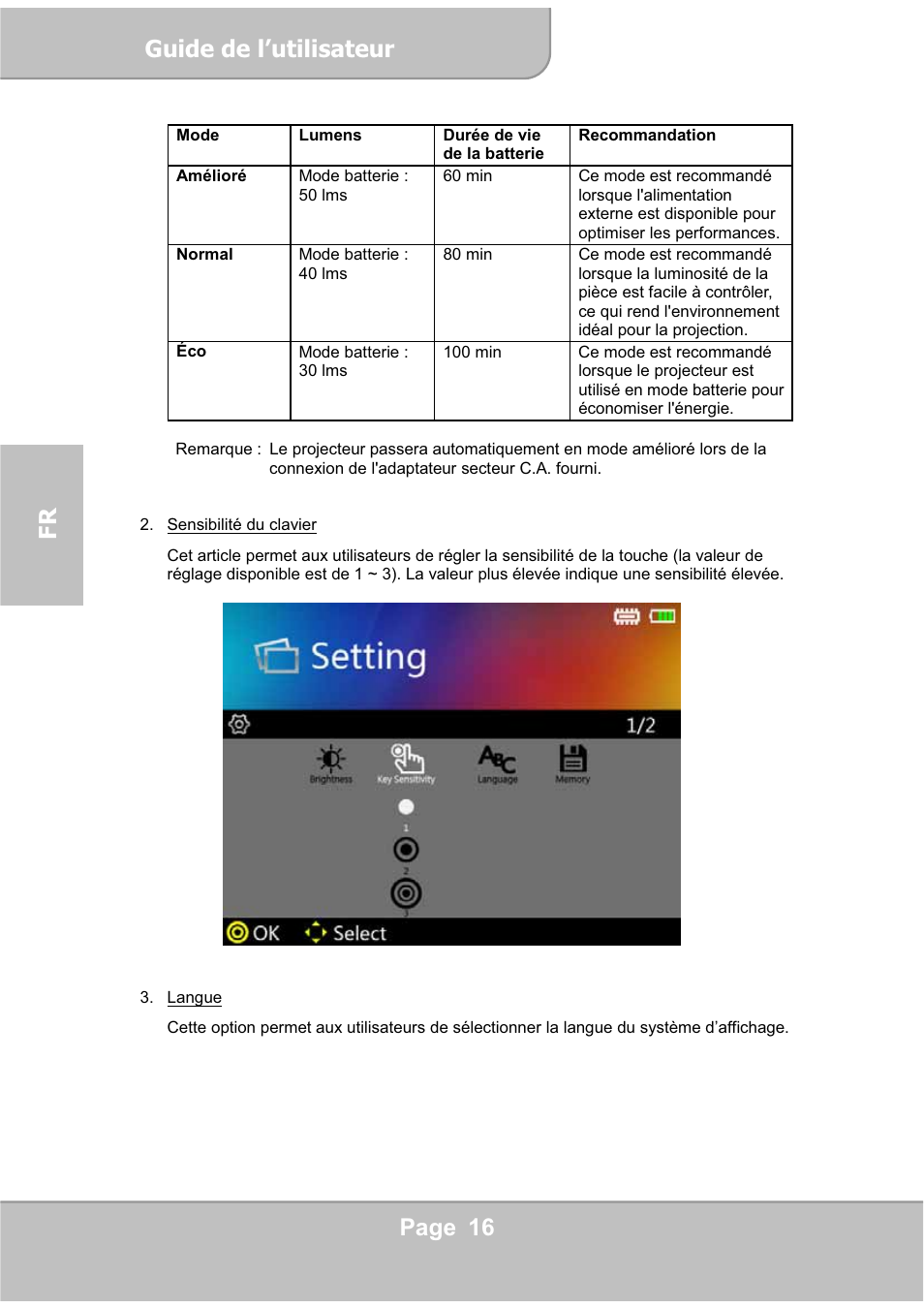 Guide de l’utilisateur, Page 16 fr | AIPTEK PocketCinema V60 User Manual | Page 54 / 76