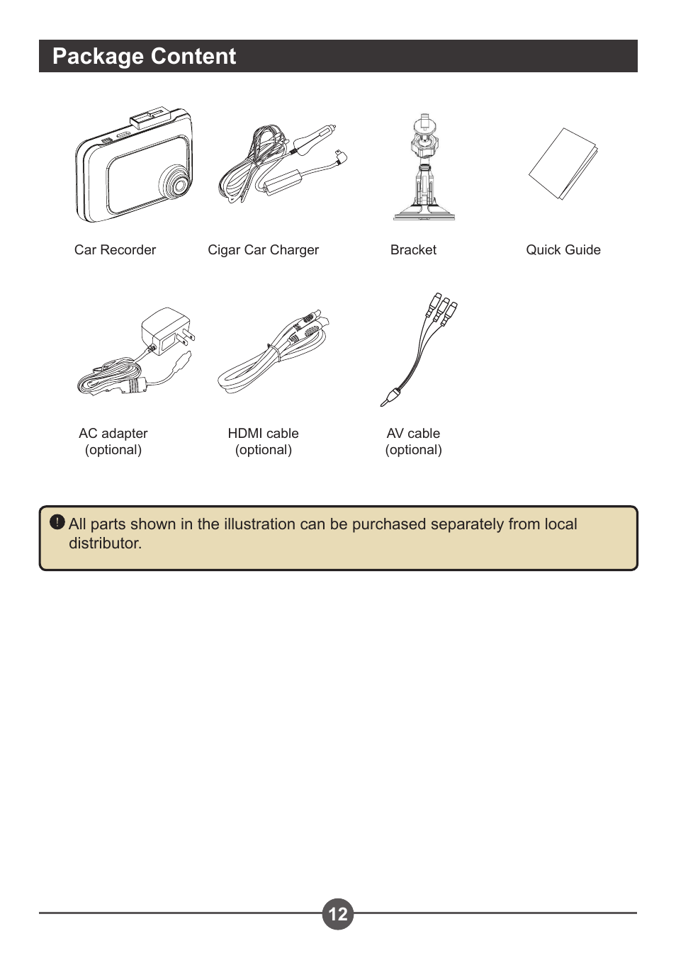 Package content | AIPTEK Car Camcorder X3 User Manual | Page 16 / 47