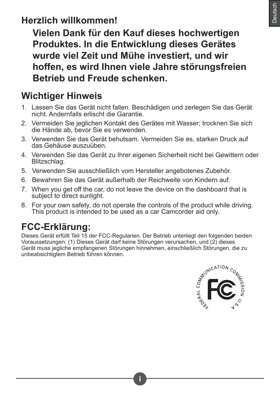 Fcc-erklärung | AIPTEK Car Camcorder X3 User Manual | Page 17 / 47