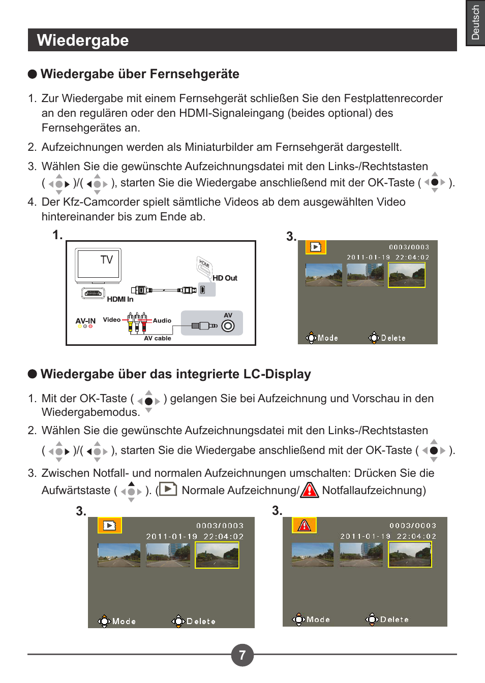 Wiedergabe | AIPTEK Car Camcorder X3 User Manual | Page 26 / 47