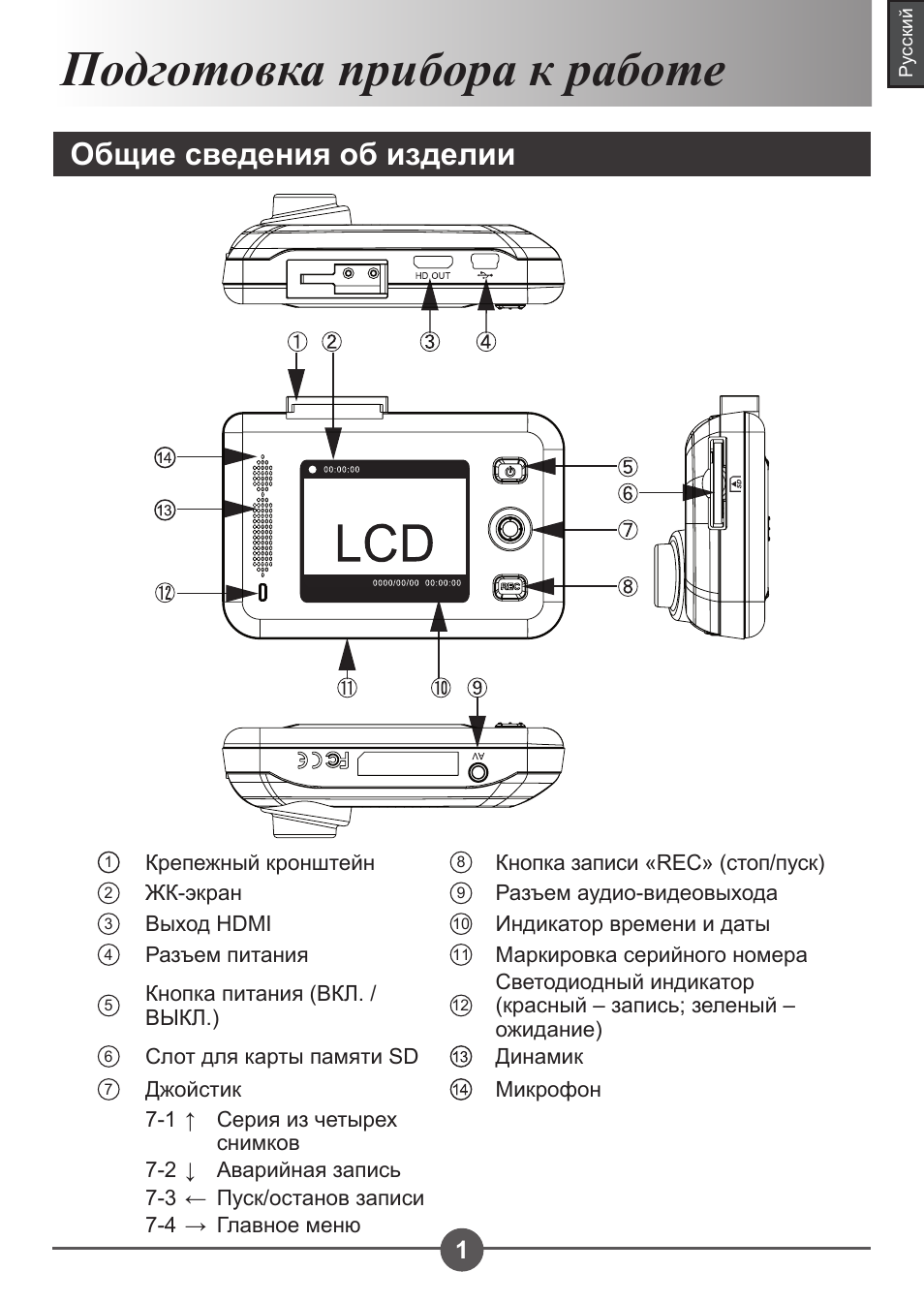 Подготовка прибора к работе, Общие сведения об изделии | AIPTEK Car Camcorder X3 User Manual | Page 35 / 47