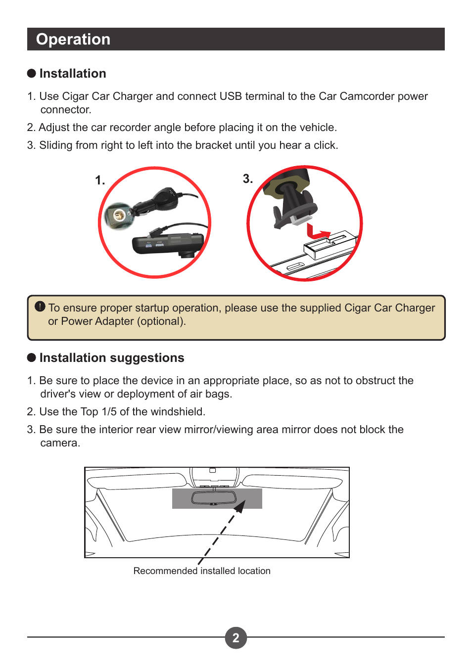 Operation | AIPTEK Car Camcorder X3 User Manual | Page 6 / 47