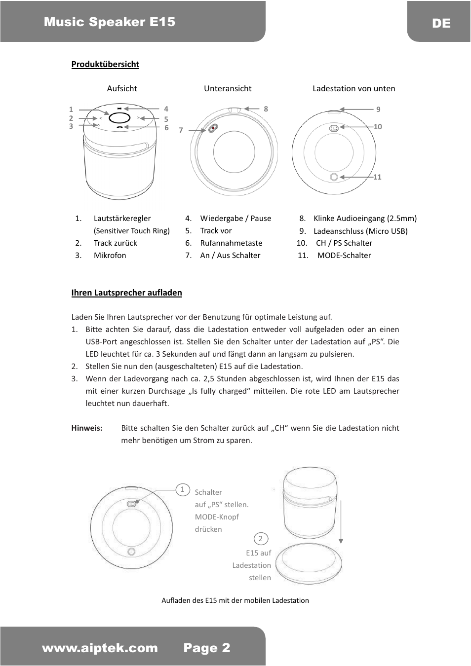 AIPTEK Music Speaker E15 User Manual | Page 7 / 25