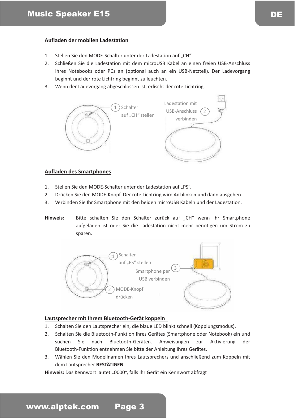 AIPTEK Music Speaker E15 User Manual | Page 8 / 25