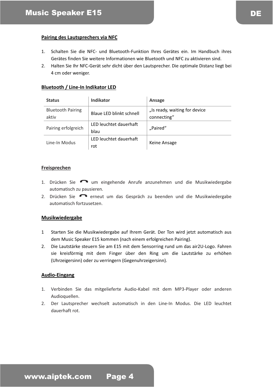 AIPTEK Music Speaker E15 User Manual | Page 9 / 25