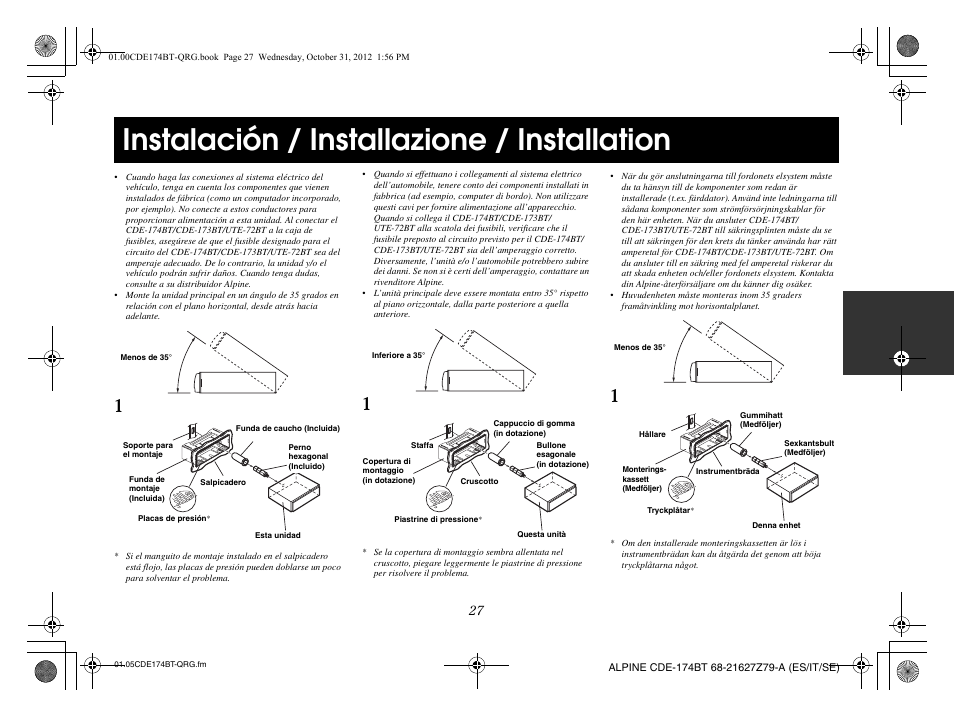 Instalación / installazione / installation | Alpine CDE-173BT User Manual | Page 59 / 96