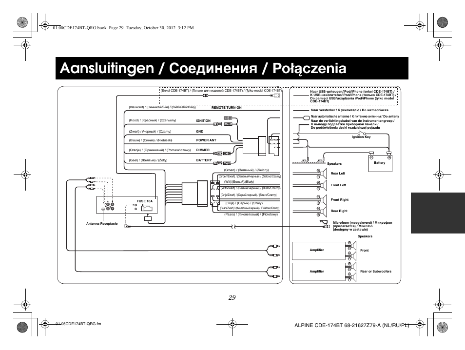 Aansluitingen / соединения / połączenia | Alpine CDE-173BT User Manual | Page 91 / 96