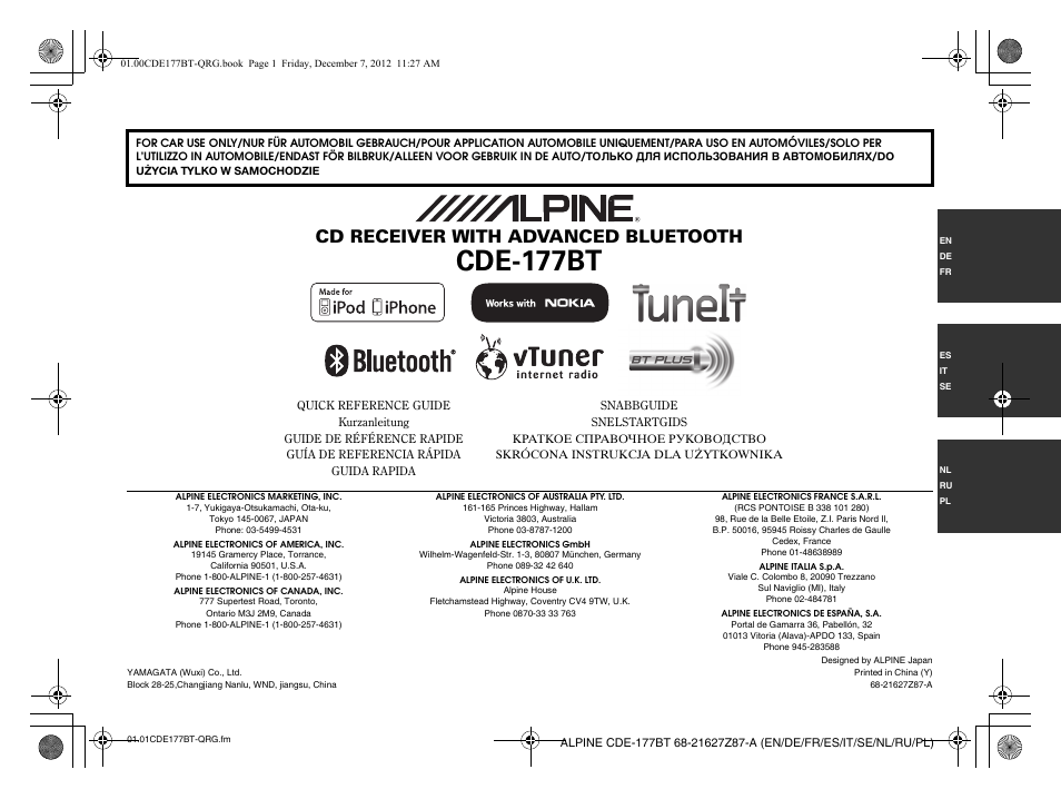 Alpine CDE-177BT User Manual | 108 pages