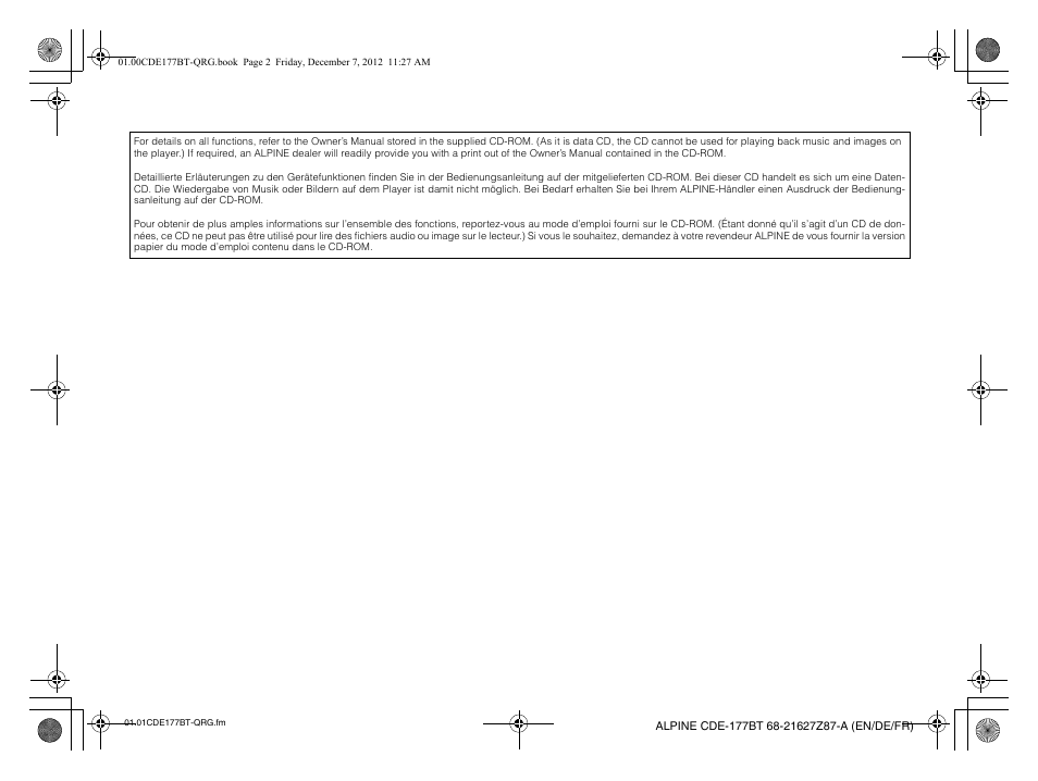 Alpine CDE-177BT User Manual | Page 2 / 108