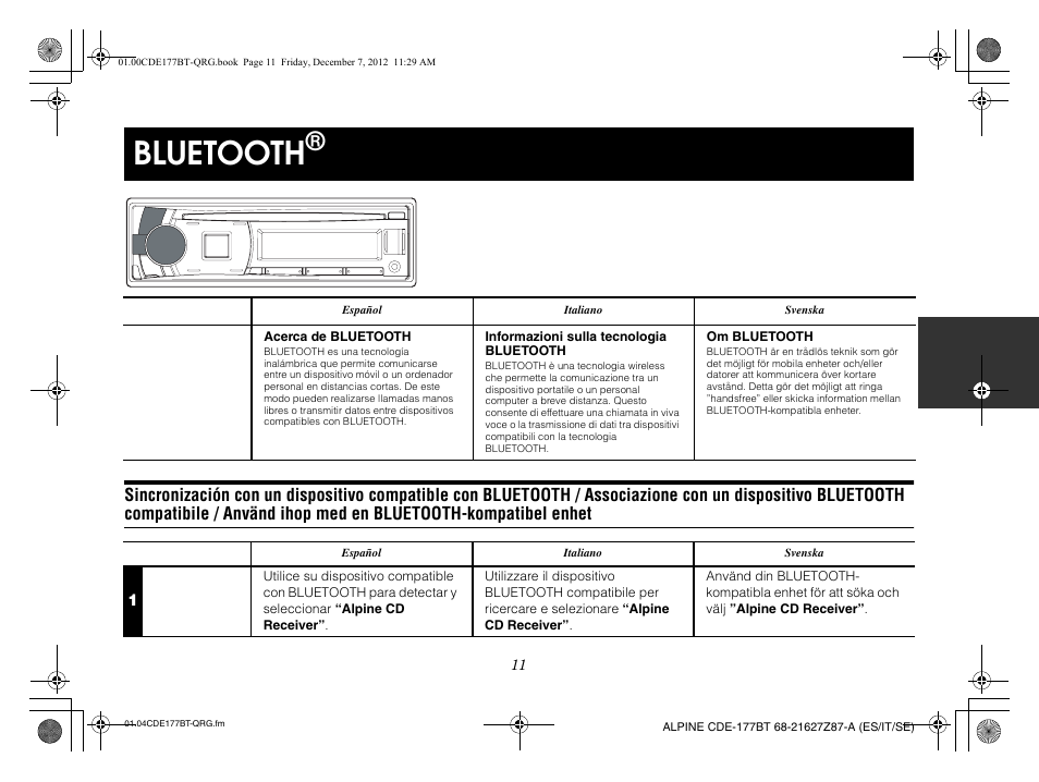 Bluetooth | Alpine CDE-177BT User Manual | Page 47 / 108