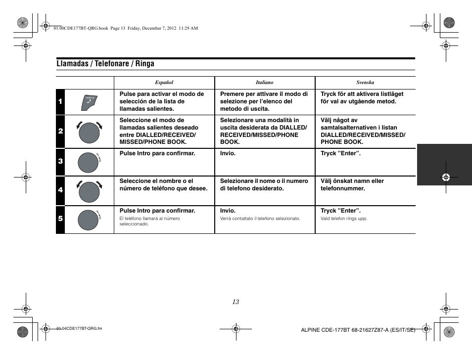 Llamadas / telefonare / ringa | Alpine CDE-177BT User Manual | Page 49 / 108