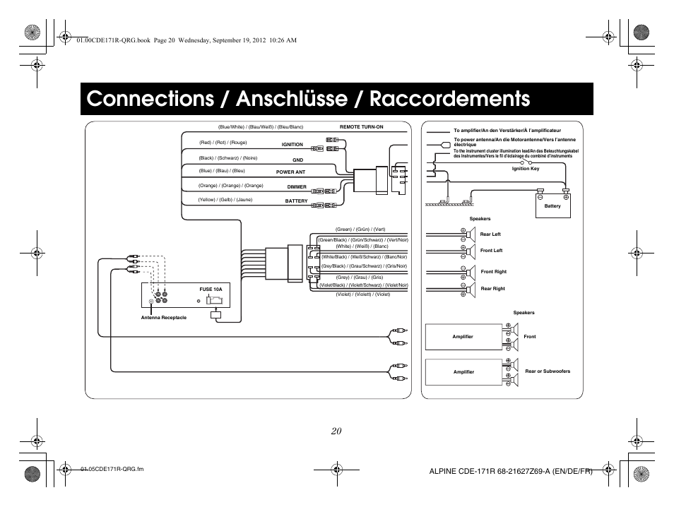 Connections / anschlüsse / raccordements | Alpine CDE-170R_CDE-170RM_CDE-170RR User Manual | Page 22 / 68