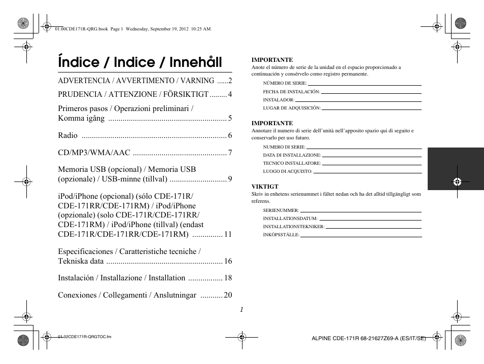 Índice / indice / innehåll | Alpine CDE-170R_CDE-170RM_CDE-170RR User Manual | Page 25 / 68