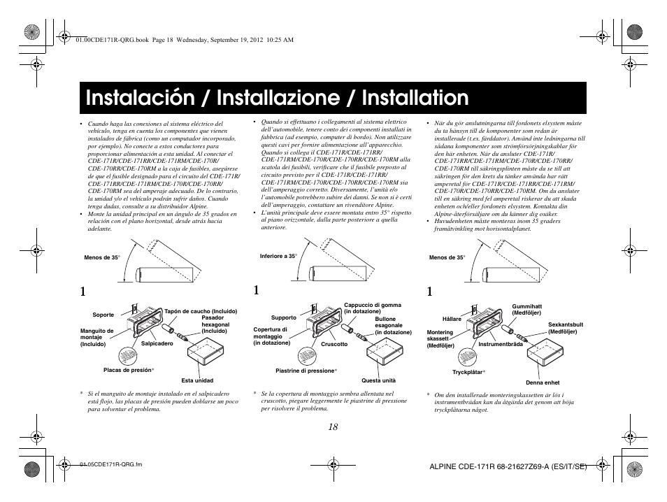 Instalación / installazione / installation | Alpine CDE-170R_CDE-170RM_CDE-170RR User Manual | Page 42 / 68