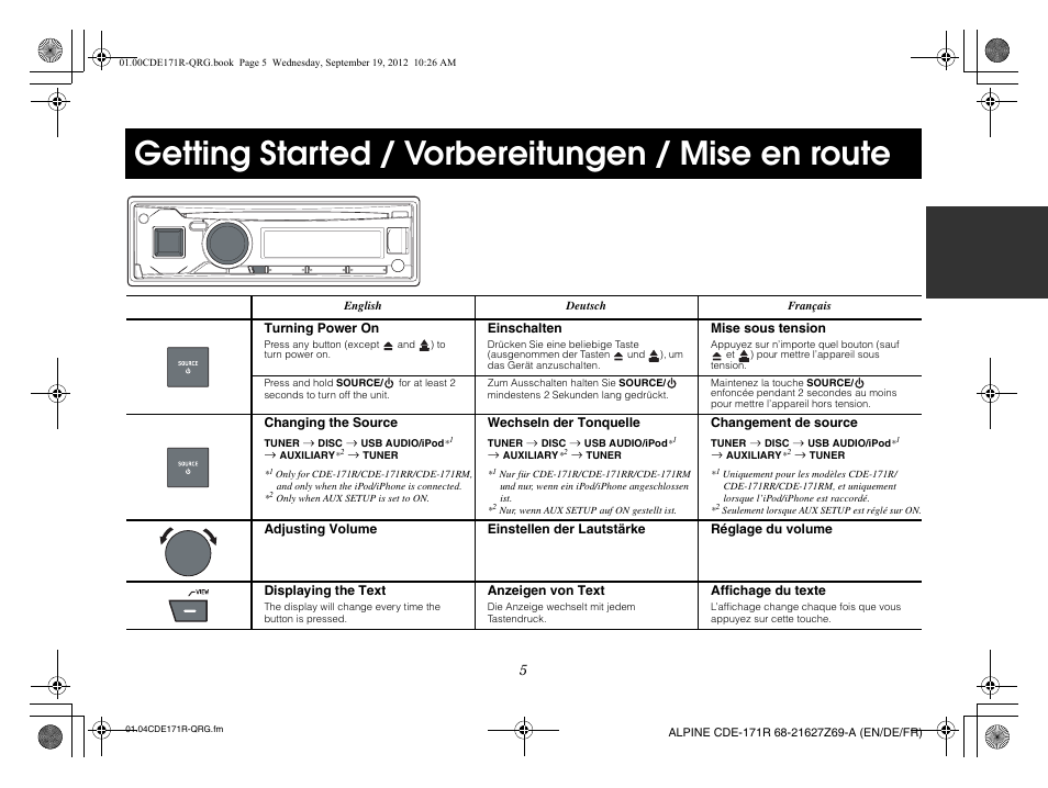 Getting started / vorbereitungen / mise en route | Alpine CDE-170R_CDE-170RM_CDE-170RR User Manual | Page 7 / 68