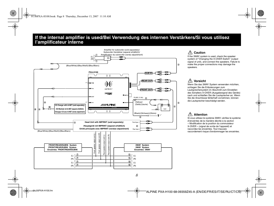 Caution, Vorsicht, Attention | Alpine PXA-H100 User Manual | Page 10 / 46