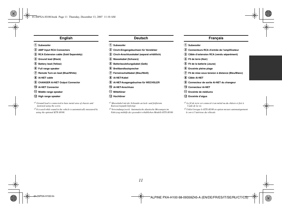 English deutsch français | Alpine PXA-H100 User Manual | Page 13 / 46