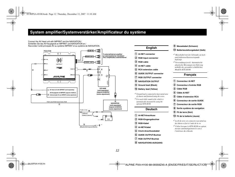 English deutsch français | Alpine PXA-H100 User Manual | Page 14 / 46