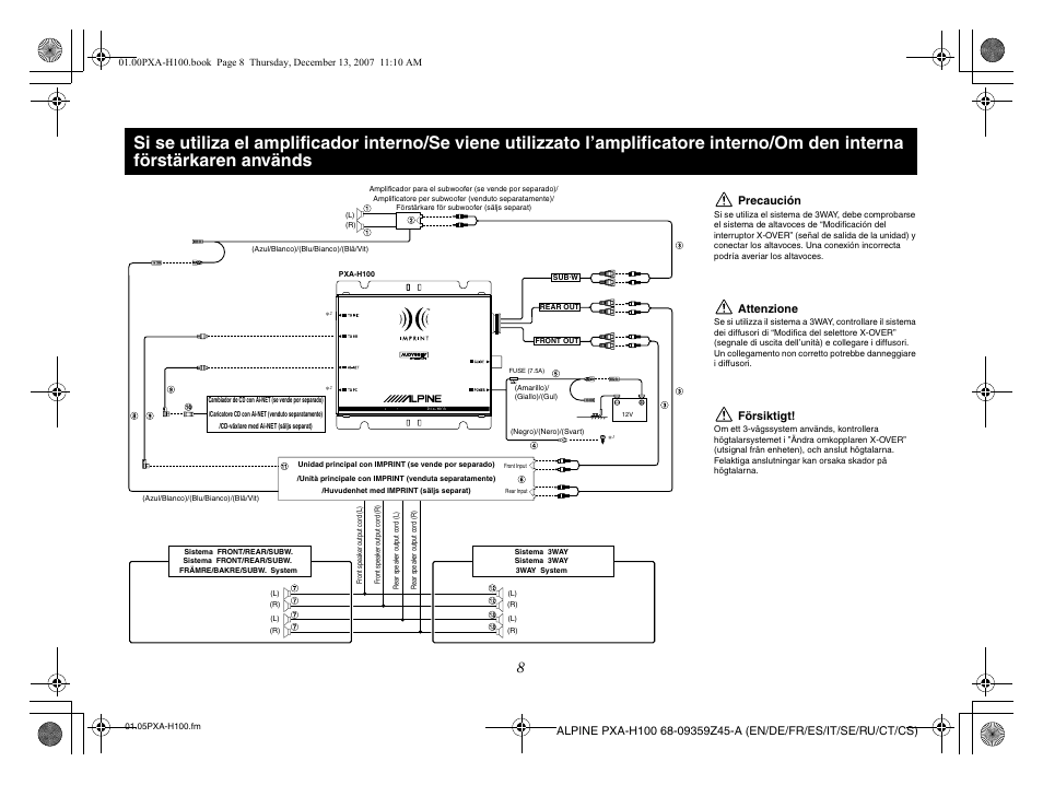 Precaución, Attenzione, Försiktigt | Alpine PXA-H100 User Manual | Page 27 / 46