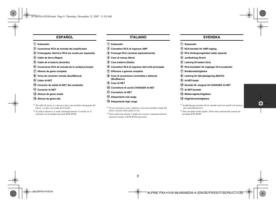 Español italiano svenska | Alpine PXA-H100 User Manual | Page 28 / 46