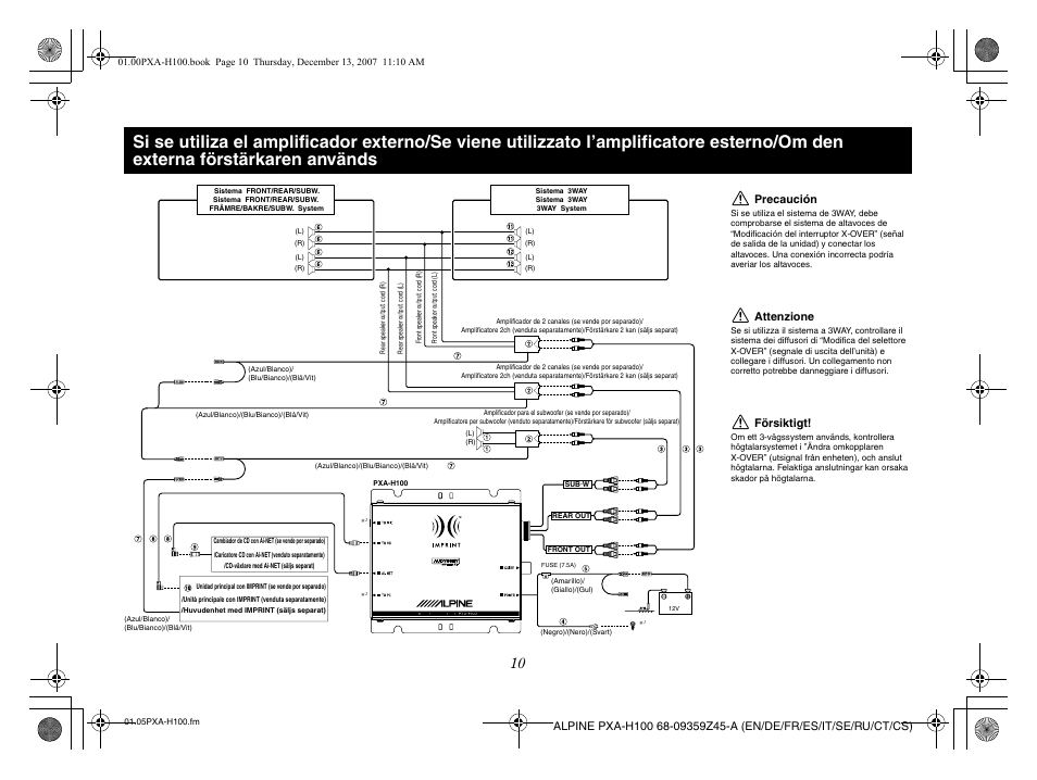 Precaución, Attenzione, Försiktigt | Alpine PXA-H100 User Manual | Page 29 / 46