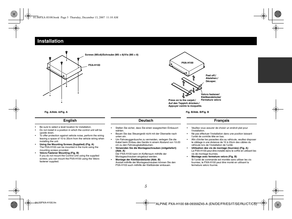 Installation | Alpine PXA-H100 User Manual | Page 7 / 46