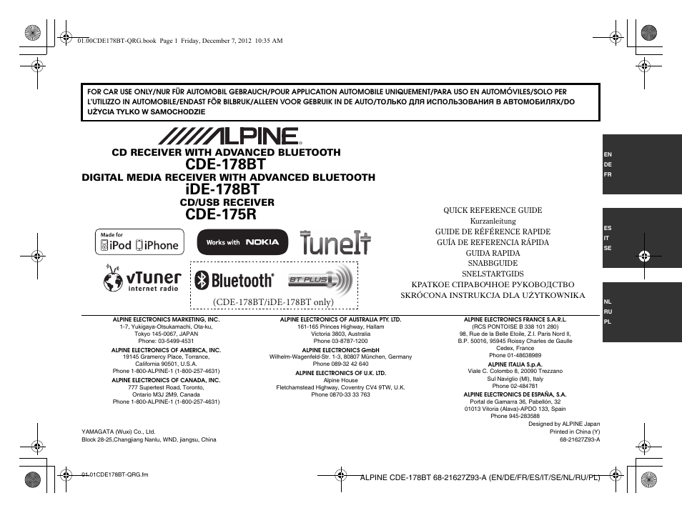 Alpine iDE-178BT User Manual | 112 pages