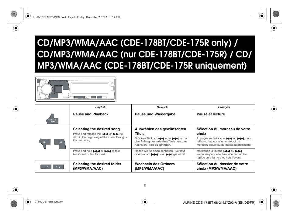 Alpine iDE-178BT User Manual | Page 10 / 112