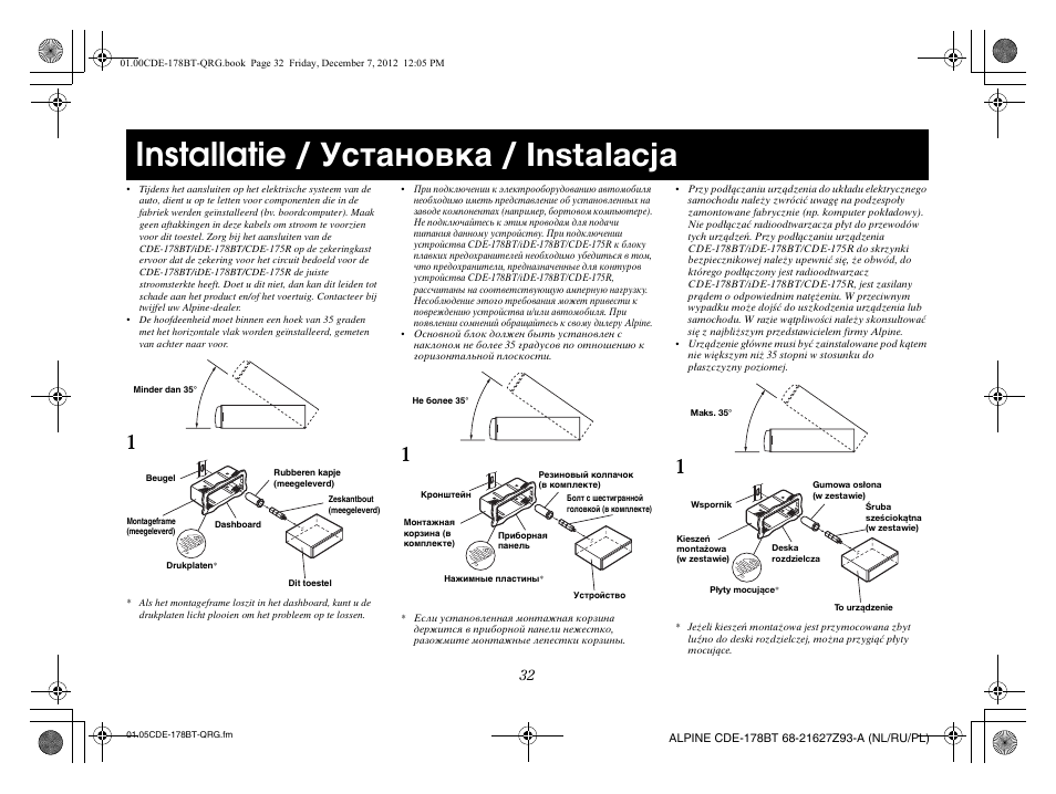 Installatie / установка / instalacja | Alpine iDE-178BT User Manual | Page 106 / 112