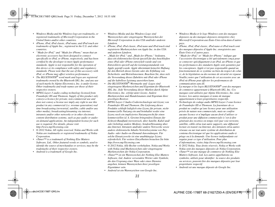 Alpine iDE-178BT User Manual | Page 33 / 112