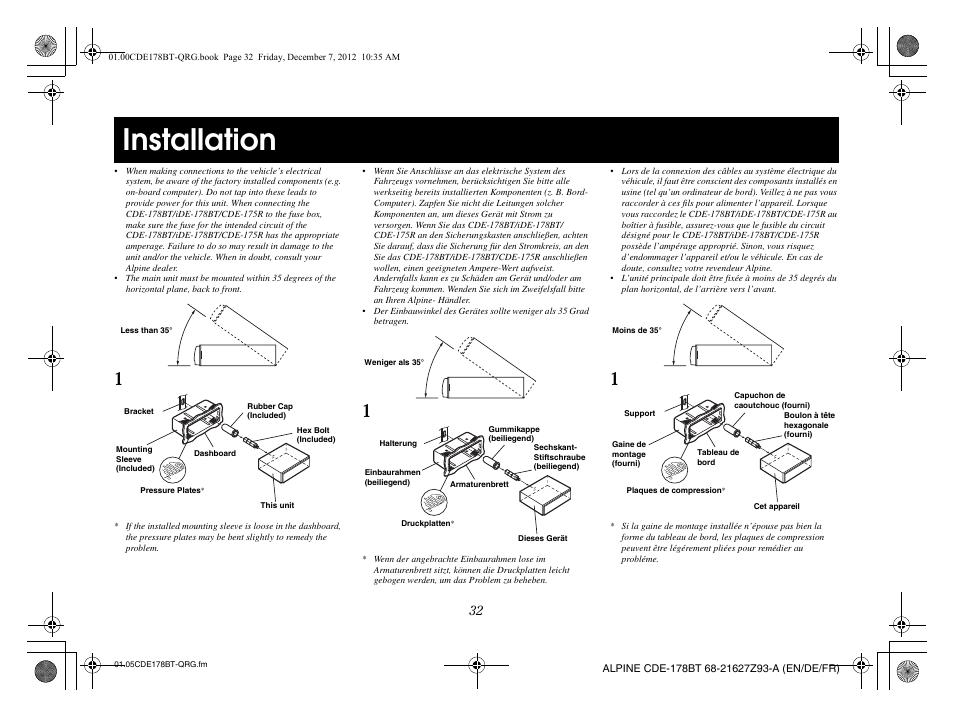 Installation | Alpine iDE-178BT User Manual | Page 34 / 112