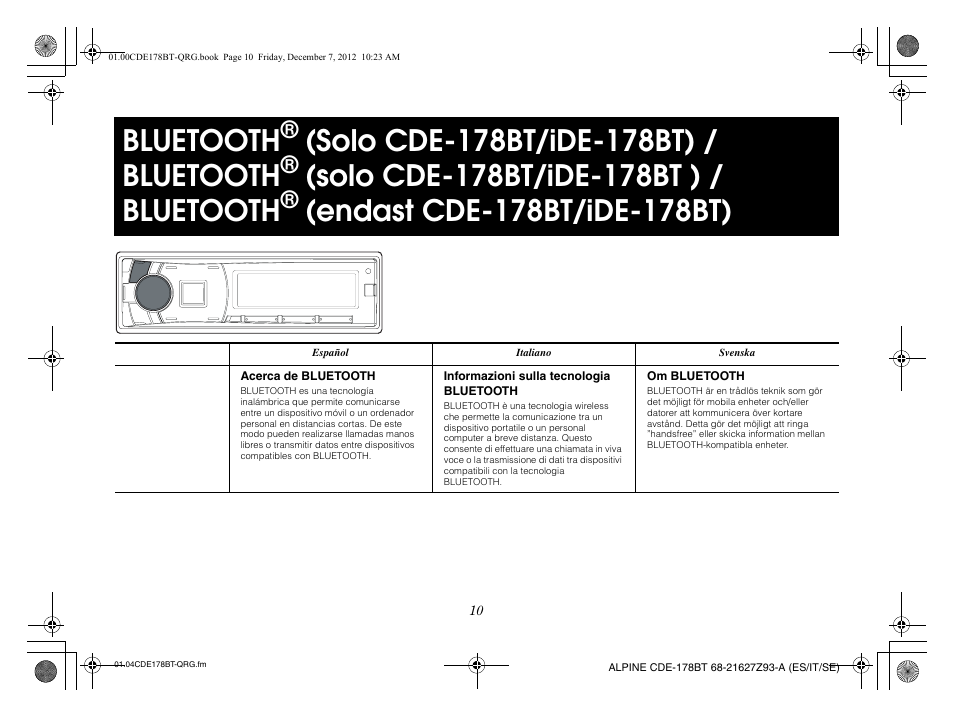 Bluetooth | Alpine iDE-178BT User Manual | Page 48 / 112