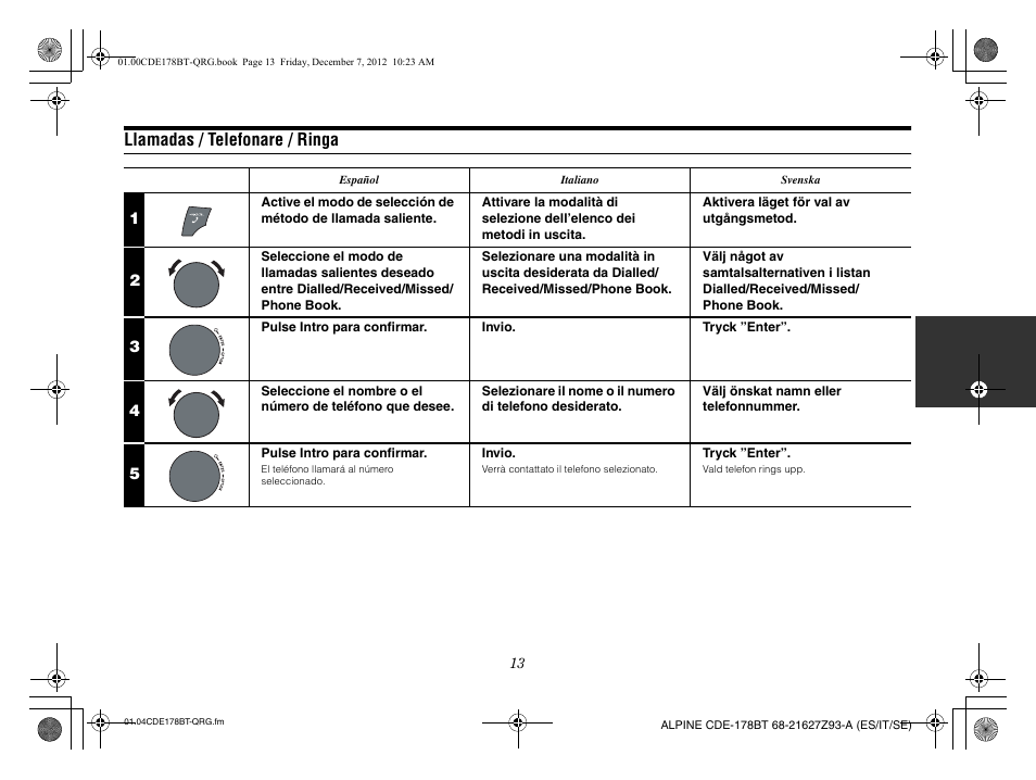 Llamadas / telefonare / ringa | Alpine iDE-178BT User Manual | Page 51 / 112