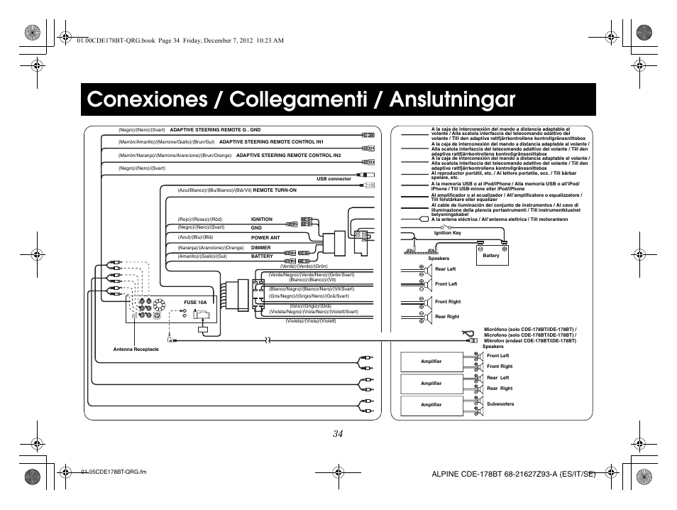 Conexiones / collegamenti / anslutningar | Alpine iDE-178BT User Manual | Page 72 / 112