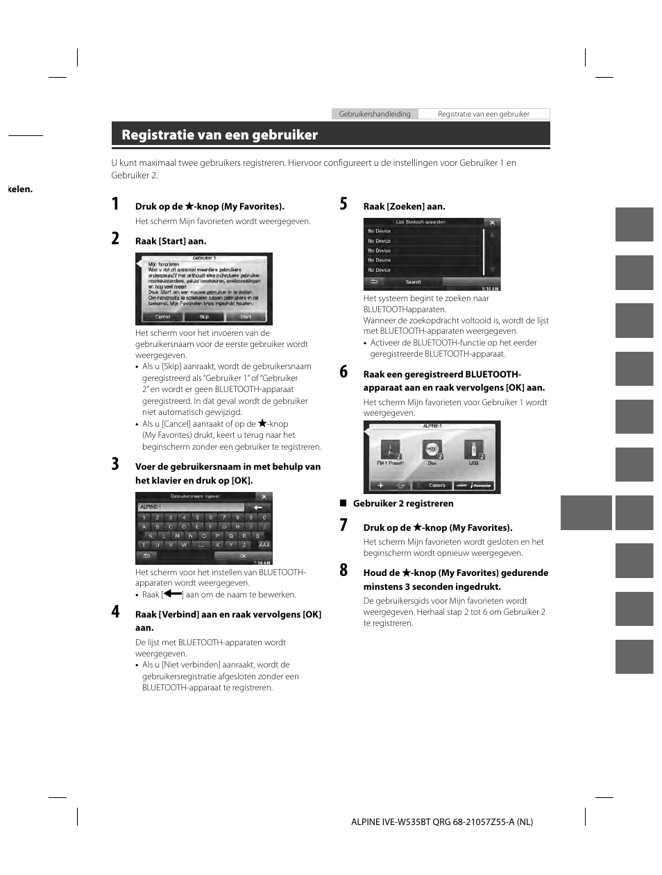 En de fr es it se nl ru pl gr, Registratie van een gebruiker | Alpine IVE-W535BT User Manual | Page 103 / 164