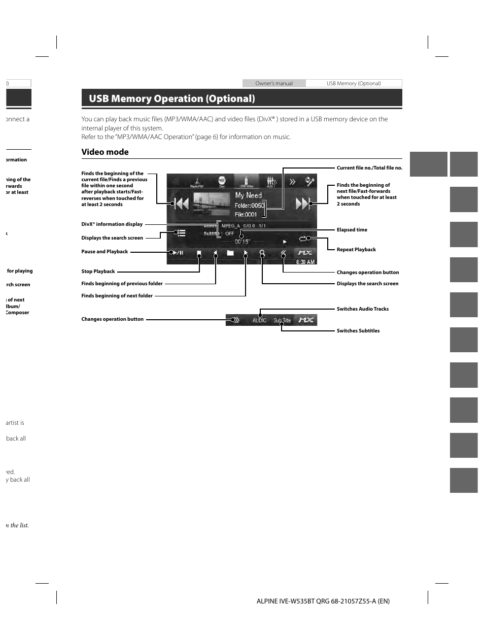 En de fr es it se nl ru pl gr, Video mode | Alpine IVE-W535BT User Manual | Page 11 / 164